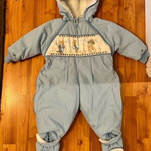 Adorable Blue Baby Snowsuit with bunny  Print 24 months